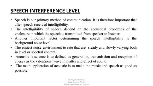Environmental Acoustics- Speech interference level, acoustics ...
