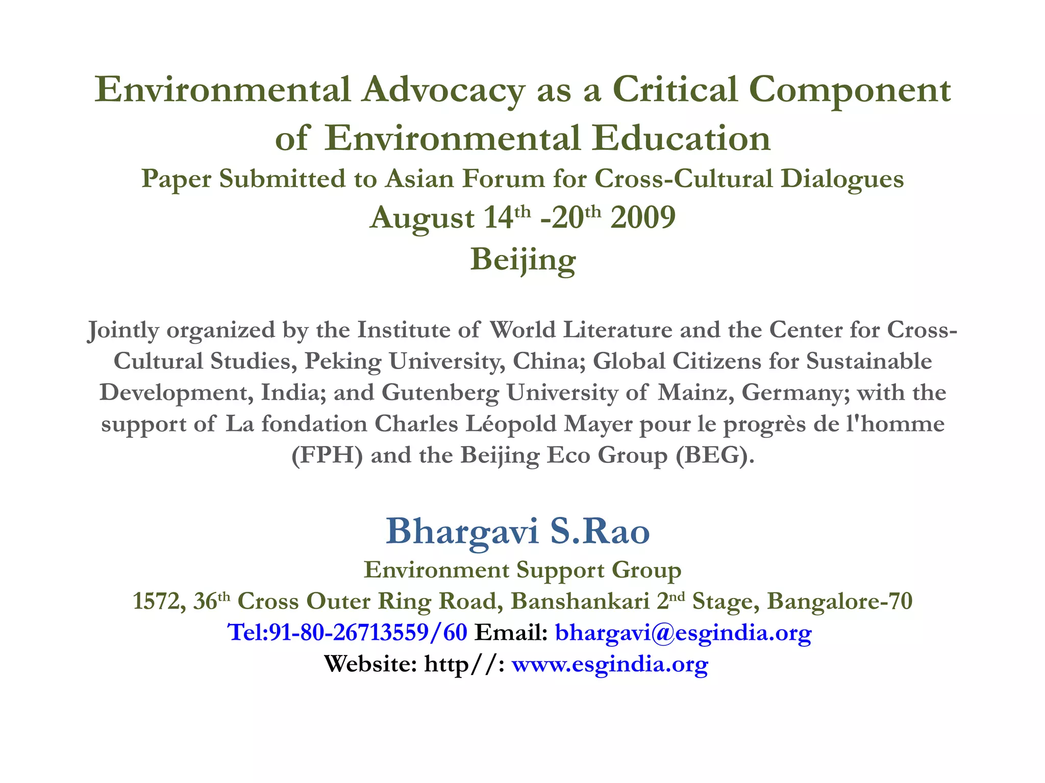 Environmental advocacy as critical component of environmental education