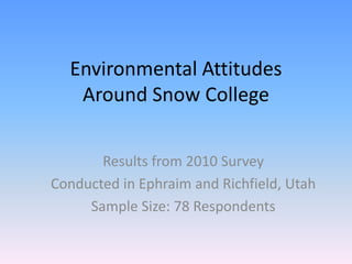 Environmental Attitudes Around Snow College Results from 2010 Survey Conducted in Ephraim and Richfield, Utah Sample Size: 78 Respondents 