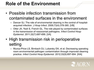 Role of the Environment
• Possible infection transmission from
contaminated surfaces in the environment
– Dancer SJ. The r...