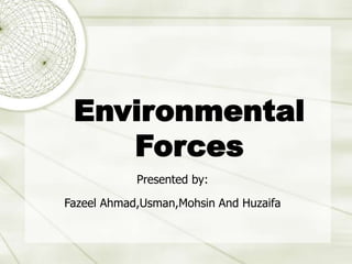 Introduction to UNIX
Karl Harrison
September 2004
Environmental
Forces
Presented by:
Fazeel Ahmad,Usman,Mohsin And Huzaifa
 