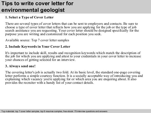 Environmental Geologist Cover Letter