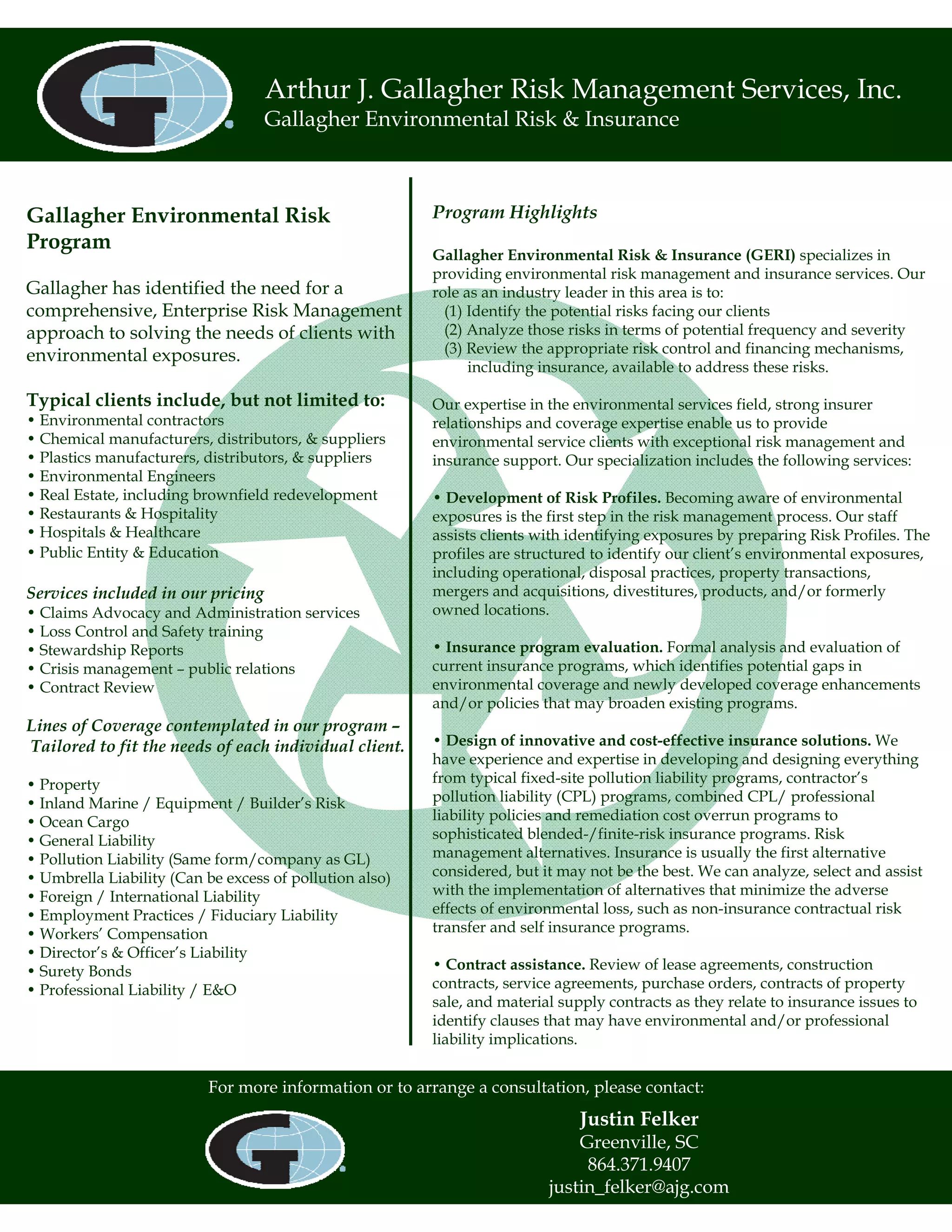 Arthur J Gallagher Risk Management Services Inc Email Gallagher Environmental | PDF