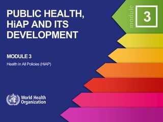 MODULE 3
Health in All Policies (HiAP)
3
PUBLIC HEALTH,
HiAP AND ITS
DEVELOPMENT
 
