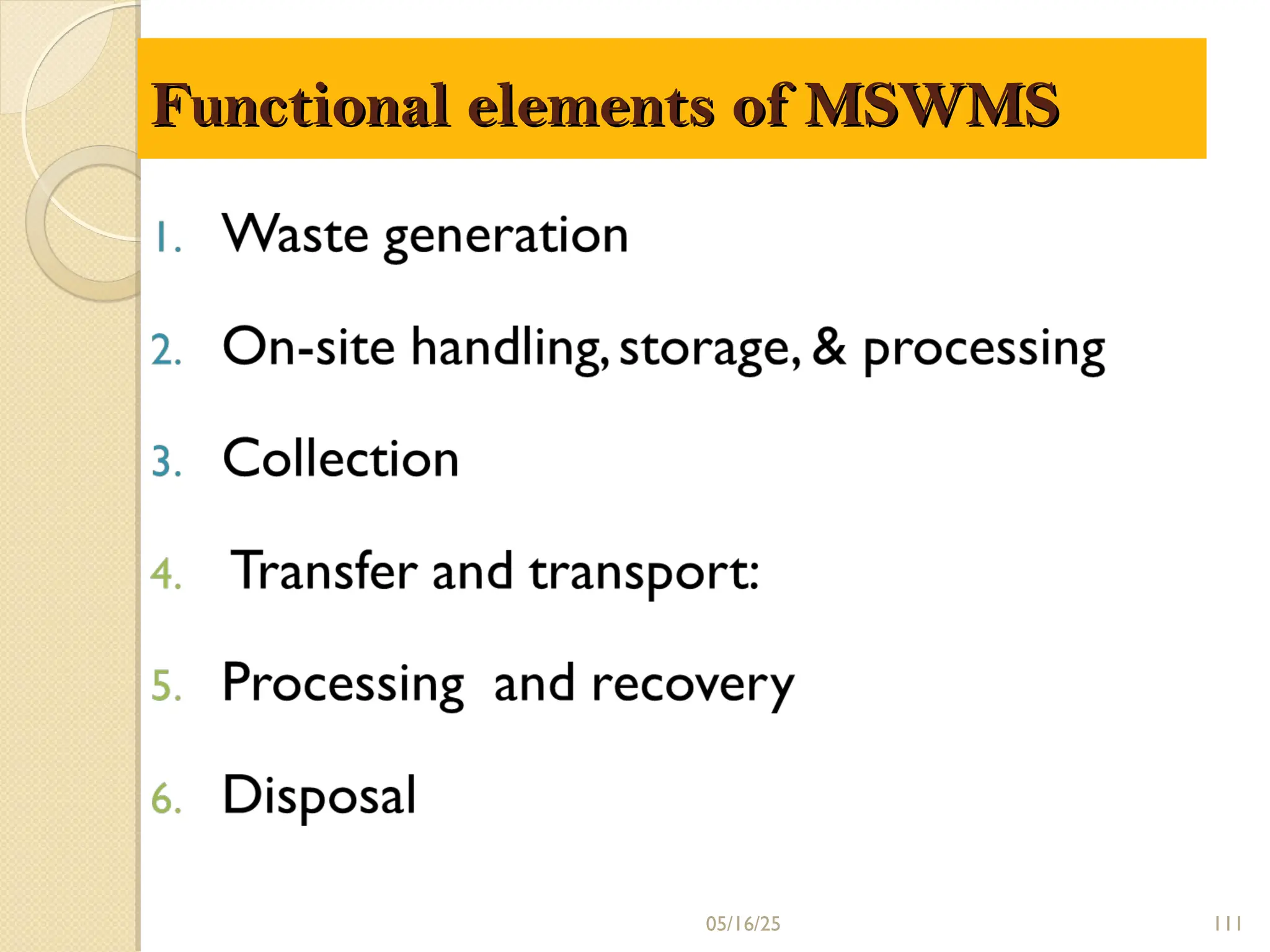 Functional elements of MSWMS
Functional elements of MSWMS
05/16/25 111
 