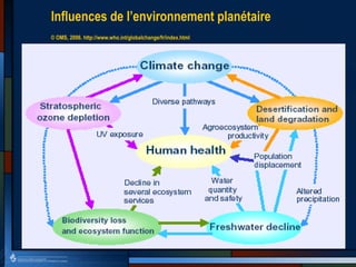 Influences de l’environnement planétaire
© OMS, 2006. http://www.who.int/globalchange/fr/index.html
 