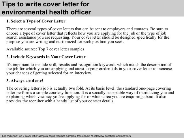 Environmental Health Officer Cover Letter
