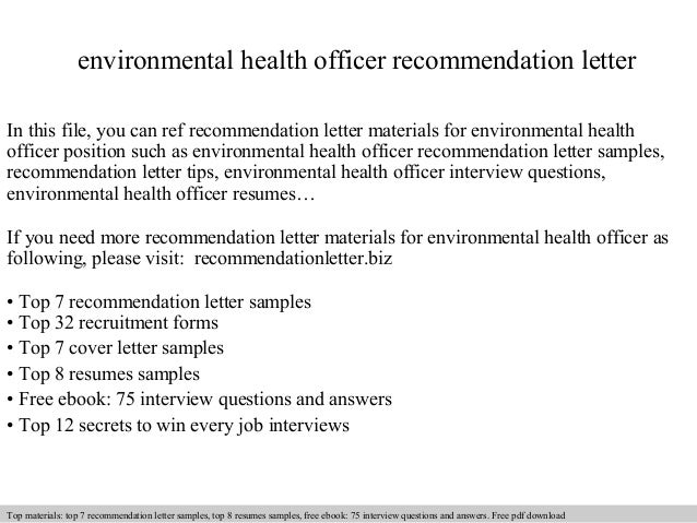 Environmental health officer recommendation letter