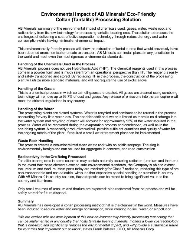 Environmental Impact Of Ab Minerals Eco Friendly Coltan - 