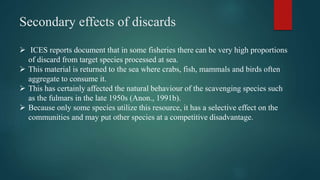 Secondary effects of discards
 ICES reports document that in some fisheries there can be very high proportions
of discard...