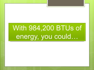With 984,200 BTUs of
energy, you could…
 