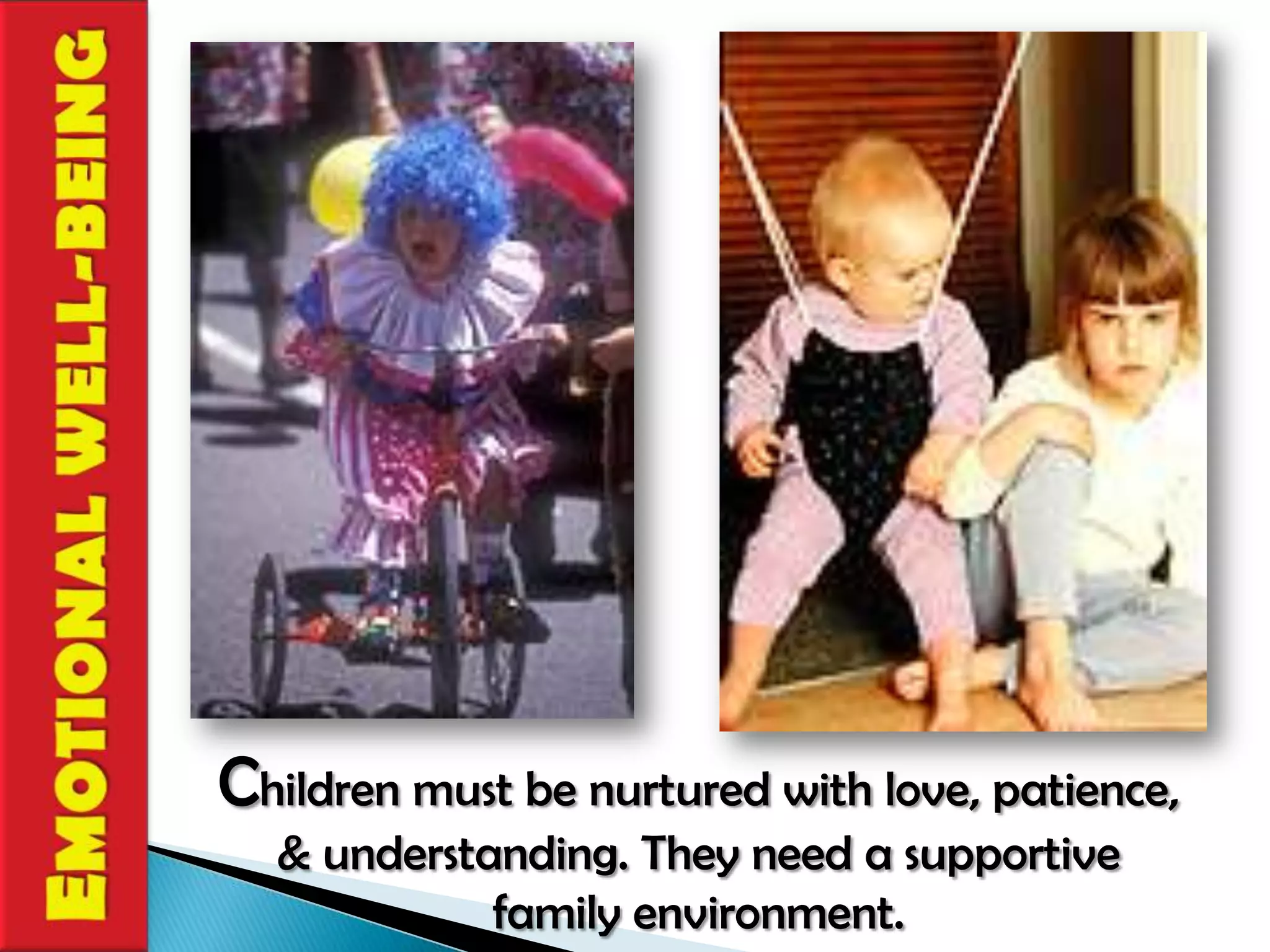 EMOTIONAL WELL-BEINGChildren must be nurtured with love, patience, & understanding. They need a supportive family environment.