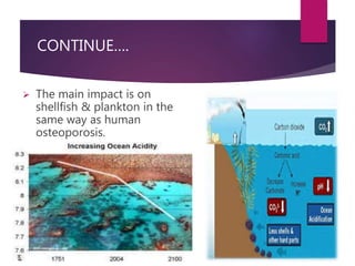 CONTINUE…. 
 The main impact is on 
shellfish & plankton in the 
same way as human 
osteoporosis. 
 