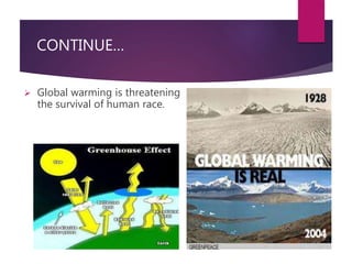 CONTINUE… 
 Global warming is threatening 
the survival of human race. 
 