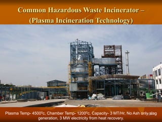 124
Common Hazardous Waste Incinerator –
(Plasma Incineration Technology)
Plasma Temp- 45000c, Chamber Temp- 12000c, Capacity- 3 MT/Hr, No Ash only slag
generation, 3 MW electricity from heat recovery.
 