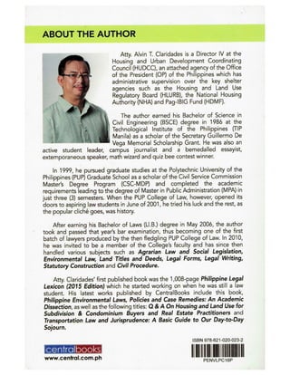 Philippine Environmental Laws, Policies and Case Remedies: An Academic Dissection by Atty. Alvin T. Claridades (Back Cover)