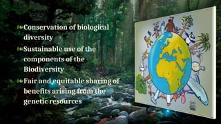 ❧Conservation of biological
diversity
❧Sustainable use of the
components of the
Biodiversity
❧Fair and equitable sharing of
benefits arising from the
genetic resources
34
 