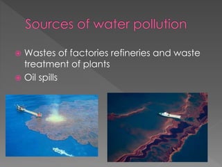  Wastes of factories refineries and waste 
treatment of plants 
 Oil spills 
 