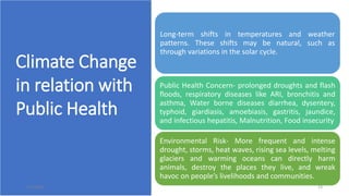Water
Sanitation
and Hygiene
in relation
with Public
Health
Long-term shifts in temperatures and weather
patterns. These s...