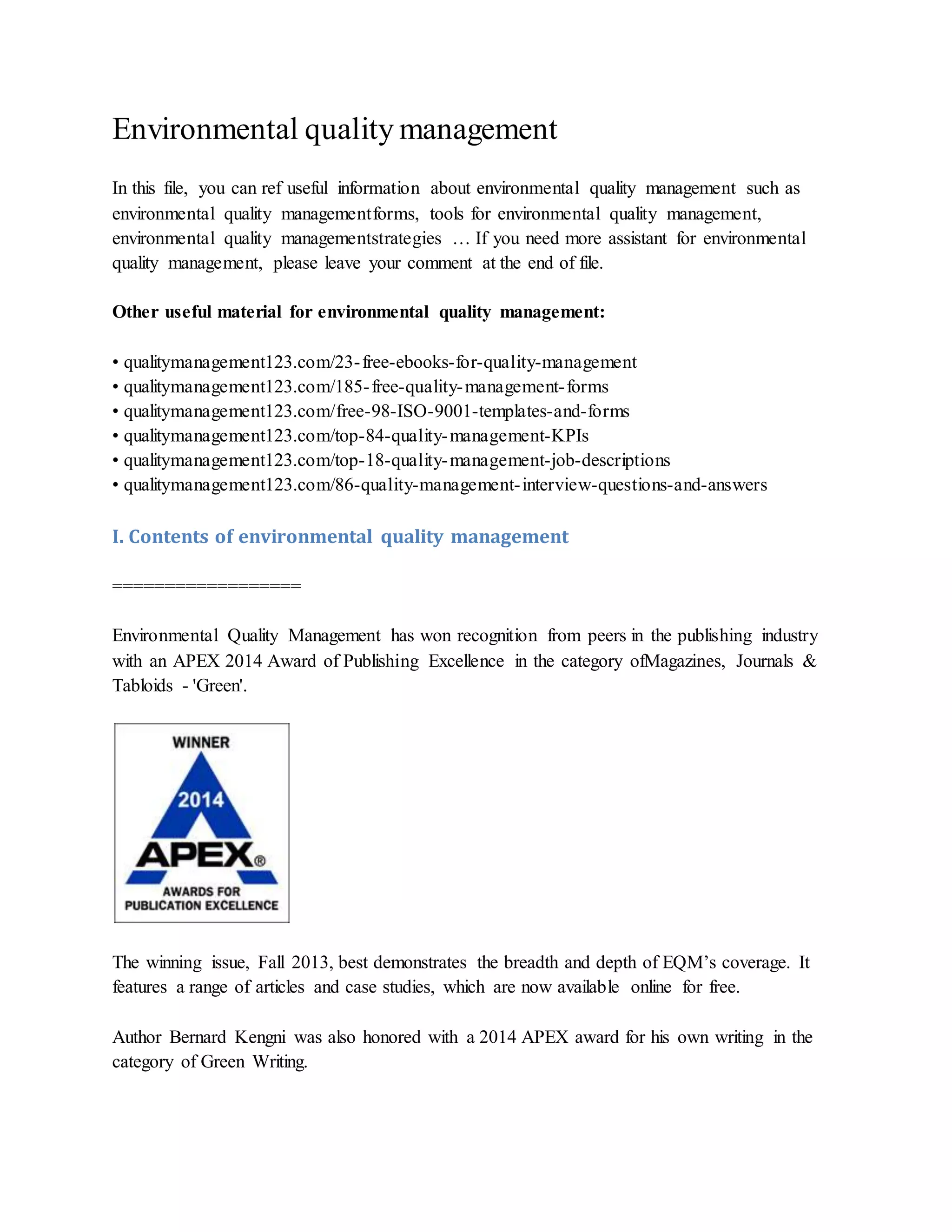 Environmental quality management | DOCX