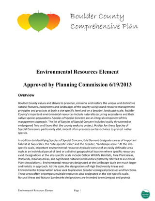 Environmental resource element of the boulder county comprehensive plan 2014