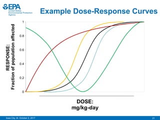 21
Iowa City, IA October 2, 2017
0
0.2
0.4
0.6
0.8
1
DOSE:
mg/kg-day
RESPONSE:
Fraction
of
population
affected Example Dose-Response Curves
 