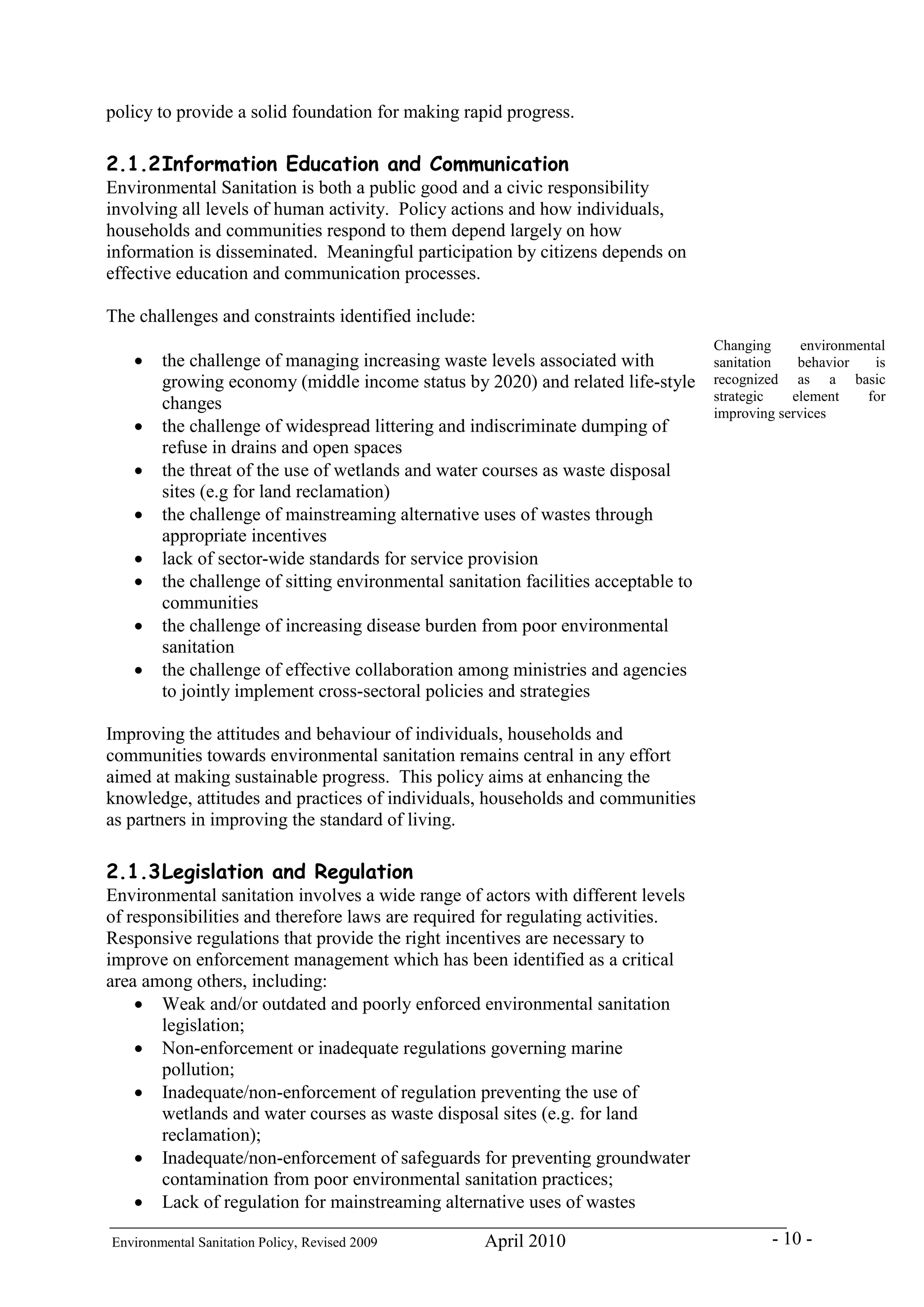 Environmental sanitation policy of Ghana | PDF