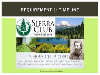 Environmental Science Merit Badge
REQUIREMENT 1: TIMELINE
 