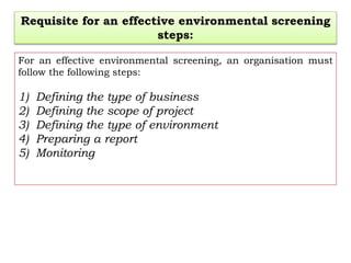 Environmental Screening functions and working | PPTX