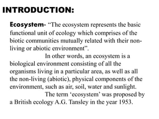 Environmental studies-AQUATIC ECOSYSTEM,THEIR TYPES AND THEIR IMPORTANCE.