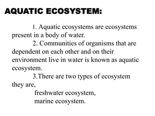 Environmental studies-AQUATIC ECOSYSTEM,THEIR TYPES AND THEIR IMPORTANCE.