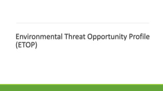 Environmental Threat Opportunity Profile
(ETOP)
 