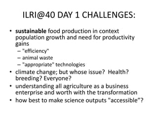 Livestock and environment at ILRI: Past, present and future
