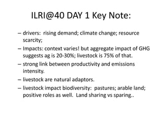 Livestock and environment at ILRI: Past, present and future