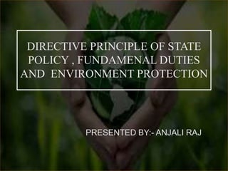 PRESENTED BY:- ANJALI RAJ
DIRECTIVE PRINCIPLE OF STATE
POLICY , FUNDAMENAL DUTIES
AND ENVIRONMENT PROTECTION
 