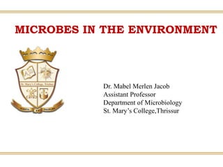 Dr. Mabel Merlen Jacob
Assistant Professor
Department of Microbiology
St. Mary’s College,Thrissur
MICROBES IN THE ENVIRONMENT
 