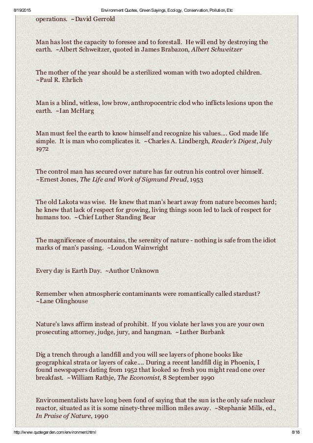 Environment Quotes Green Sayings Ecology Conservation Pollution