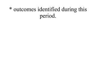 * outcomes identified during this period. 