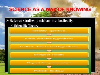  Science studies problem methodically.
 Scientific Theory
 
