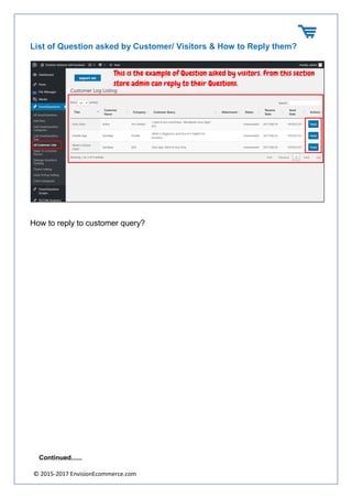 © 2015-2017 EnvisionEcommerce.com
List of Question asked by Customer/ Visitors & How to Reply them?
How to reply to customer query?
Continued......
 
