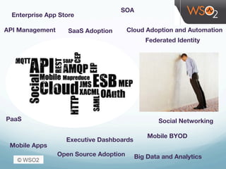 Enterprise App Store
API Management 
 SaaS Adoption
Executive Dashboards
PaaS
Mobile Apps
Open Source Adoption
SOA
Cloud Adoption and Automation
Federated Identity
Social Networking
Mobile BYOD
Big Data and Analytics
 