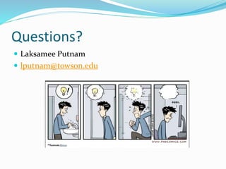 Questions?
 Laksamee Putnam
 lputnam@towson.edu
 