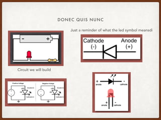 DONEC QUIS NUNC
Circuit we will build
Just a reminder of what the led symbol meansdi
 
