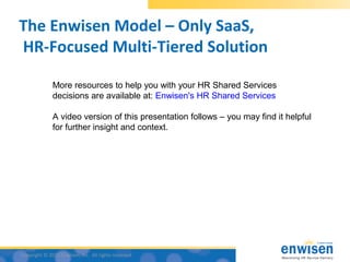 The Enwisen Model – Only SaaS,
HR-Focused Multi-Tiered Solution

              More resources to help you with your HR Shared Services
              decisions are available at: Enwisen's HR Shared Services

              A video version of this presentation follows – you may find it helpful
              for further insight and context.




Copyright © 2011 Enwisen, Inc. All rights reserved.
 