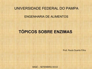 TÓPICOS SOBRE ENZIMAS
UNIVERSIDADE FEDERAL DO PAMPA
ENGENHARIA DE ALIMENTOS
Prof. Paulo Duarte Filho
BAGÉ – SETEMBRO/2010
 