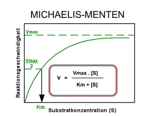 MICHAELIS-MENTEN




        Vmax . [S]
        ___________
    V =
          Km + [S]
 