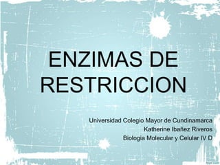 ENZIMAS DE
RESTRICCION
Universidad Colegio Mayor de Cundinamarca
Katherine Ibañez Riveros
Biologia Molecular y Celular IV D
 