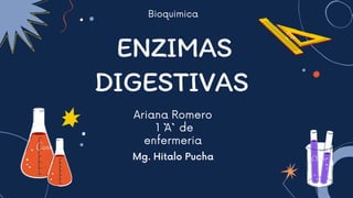 ENZIMAS
DIGESTIVAS
Bioquimica
Ariana Romero
1 ``A`` de
enfermeria
Mg. Hitalo Pucha
 