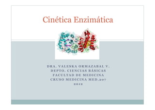 Cinética Enzimática




 DRA. VALESKA ORMAZABAL V.
  DEPTO. CIENCIAS BÁSICAS
   FACULTAD DE MEDICINA
  CRUSO MEDICINA MED.207
            2012
 