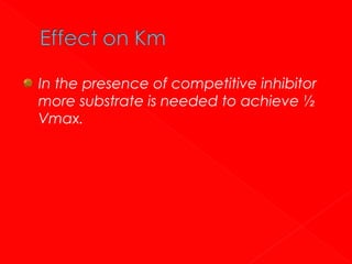 In the presence of competitive inhibitor
more substrate is needed to achieve ½
Vmax.

 